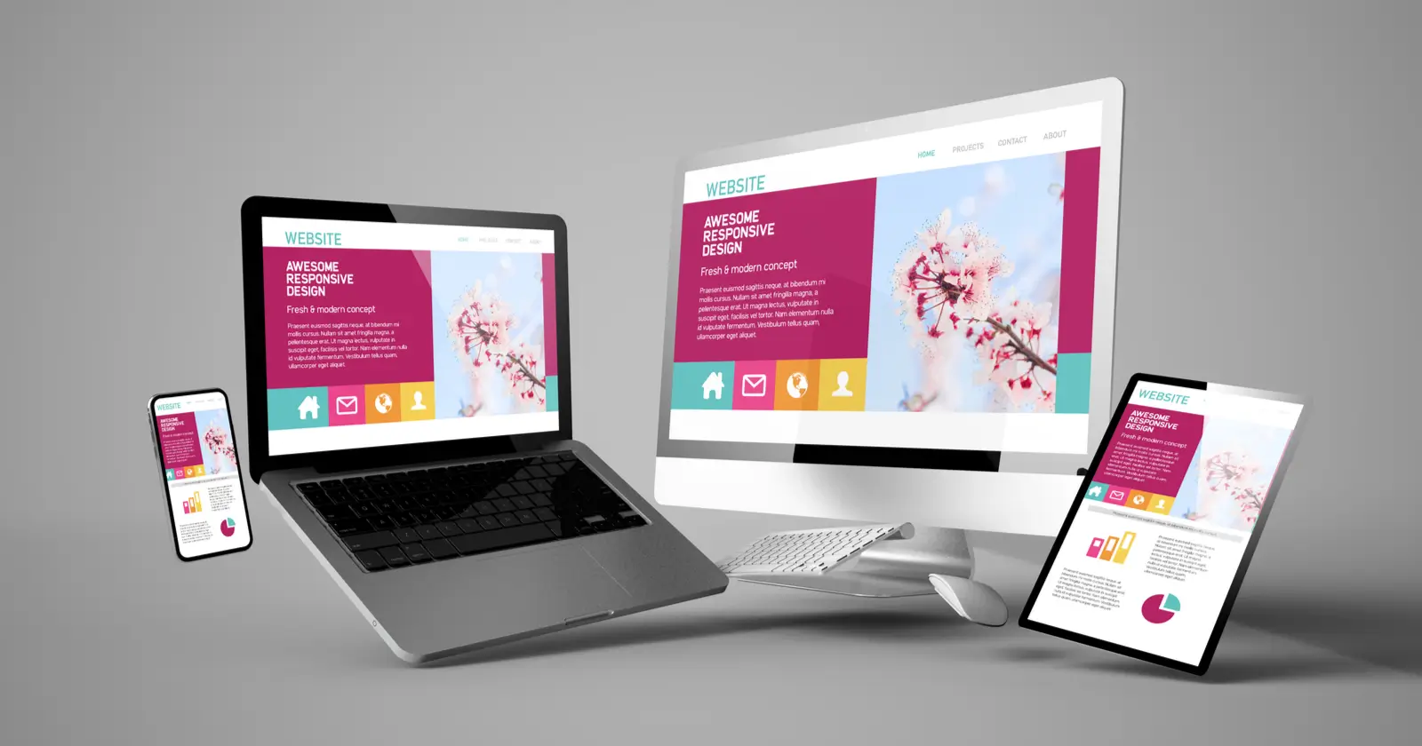 An image of multiple tech products - Discover why Baytech Companies is the best choice for building modern, engaging websites.
